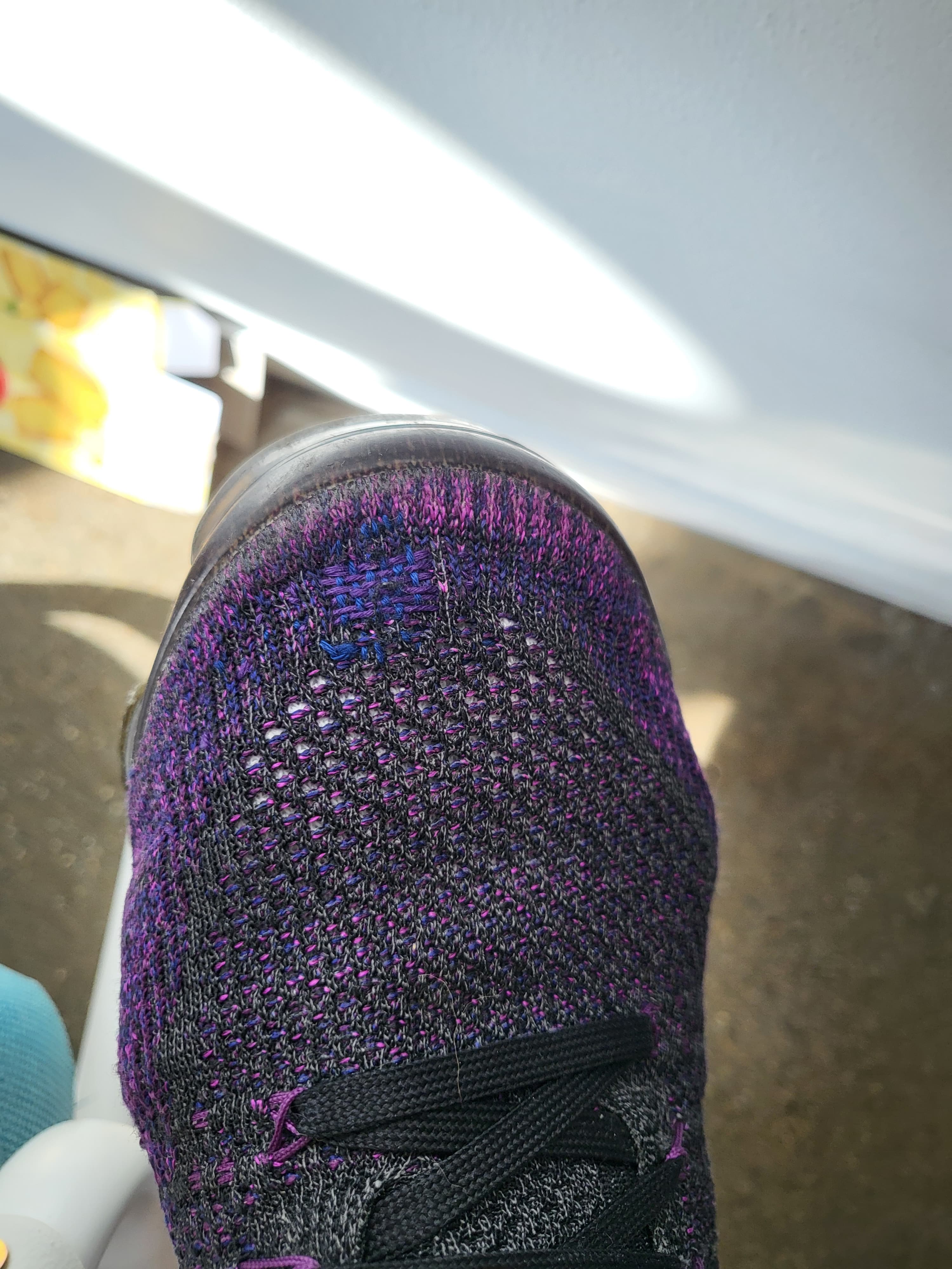 Vapormax toe after repair — the knit texture in natural light