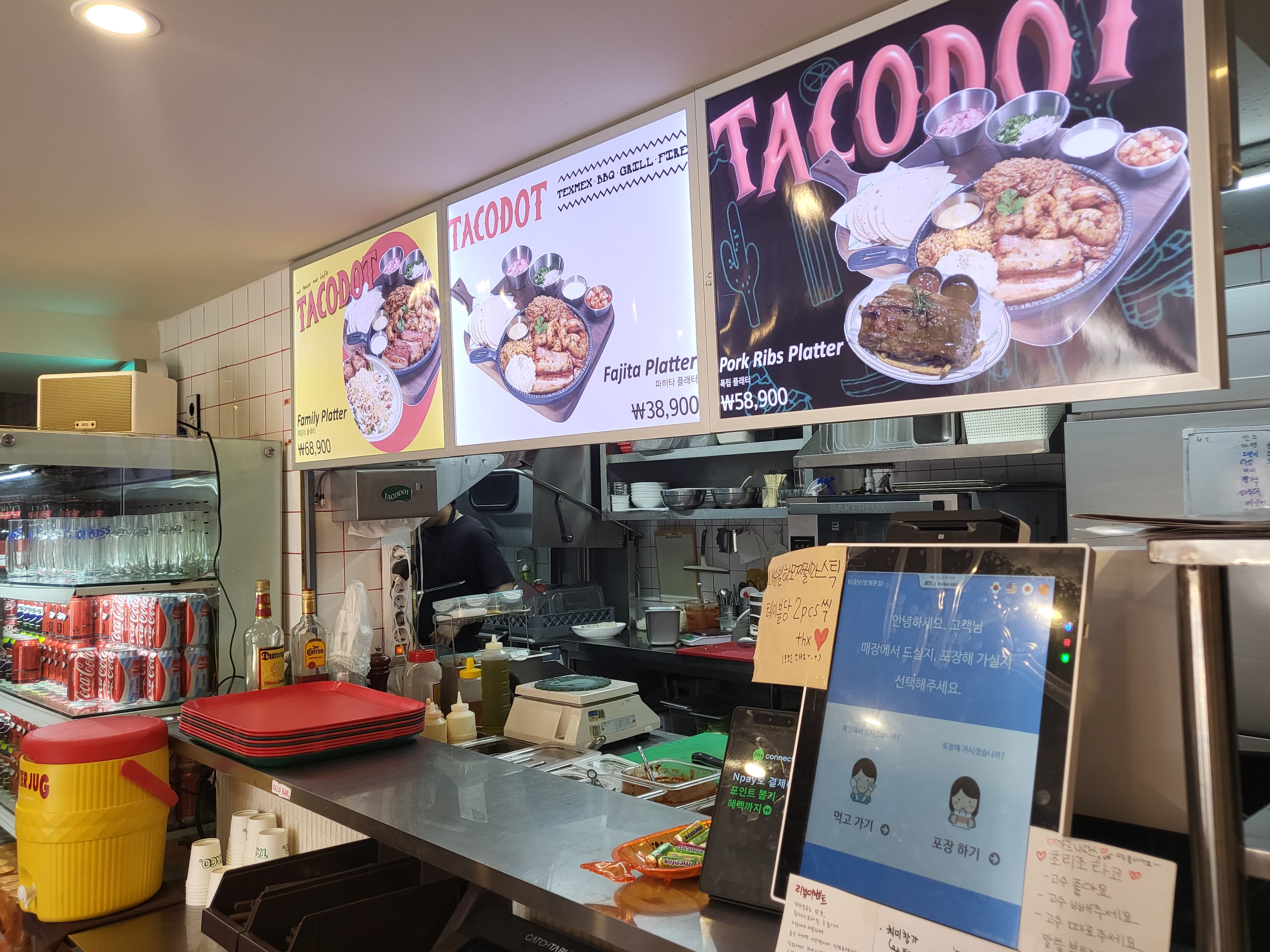 Tacodot counter — menu boards and ordering kiosk