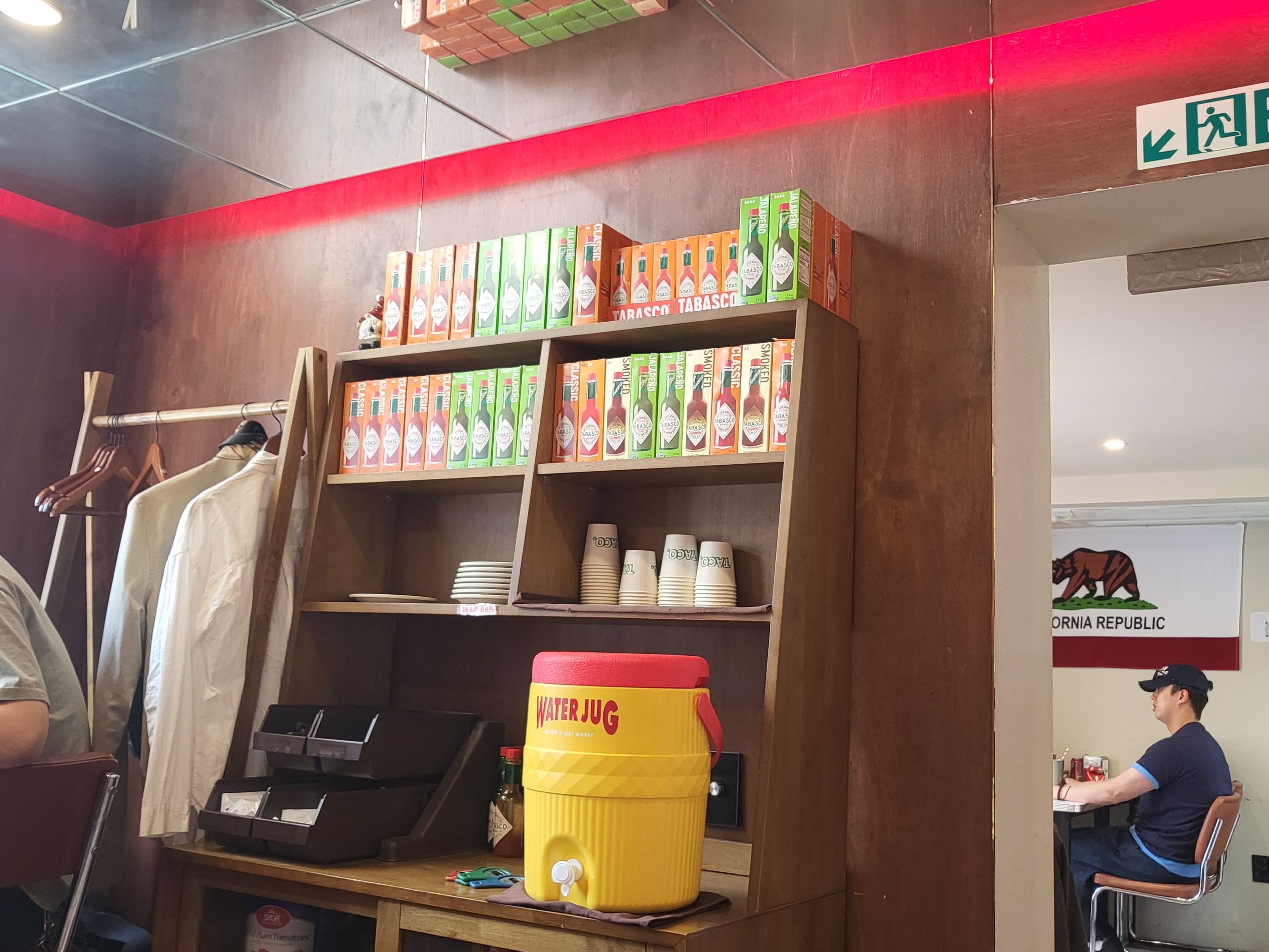 Tacodot shelving — Tabasco collection and California flag
